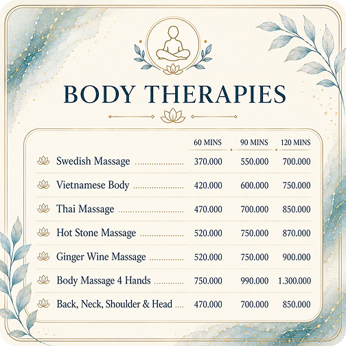 Body Massage menu
